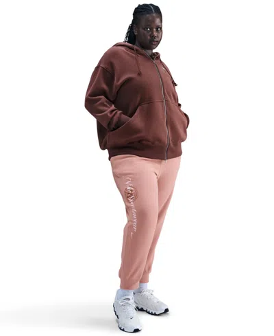 Nike Plus Size Sportswear Club Fleece Mid-rise Graphic Pants In Brown