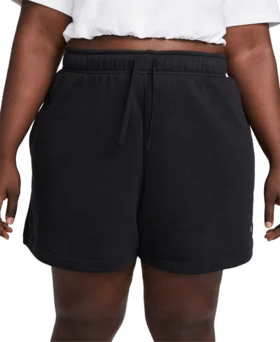 Nike Plus Size Sportswear Club Fleece Mid-rise Pull-on Shorts In Black,whit