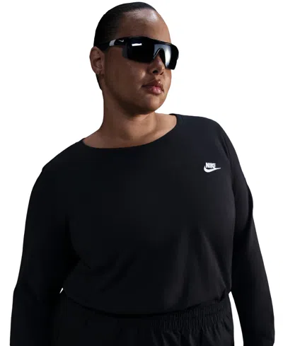 Nike Plus Size Sportswear Club Long-sleeve T-shirt In Black,whit