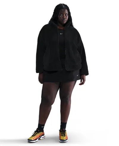 Nike Plus Size Sportswear Essential High-pile Fleece Jacket In Black