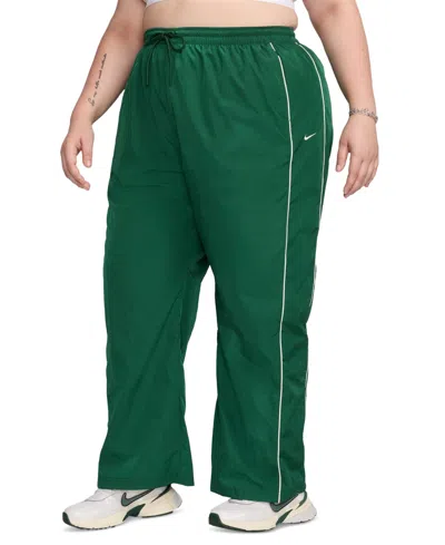 Nike Plus Size Windrunner High-waist Woven Open-hem Pants In Green