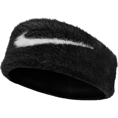 Nike Plush Faux Fur Headband In Black