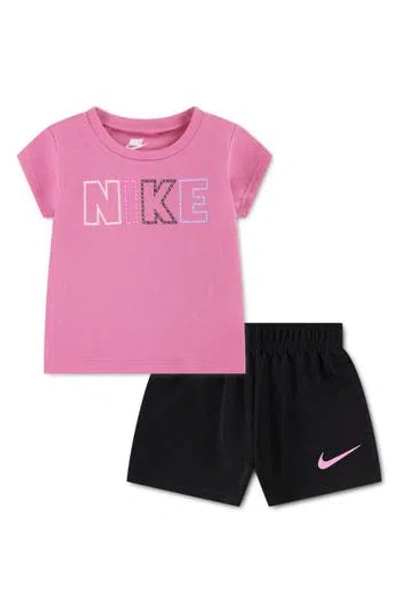 Nike Babies'  Pop Logo T-shirt & Mesh Shorts Set In Pink