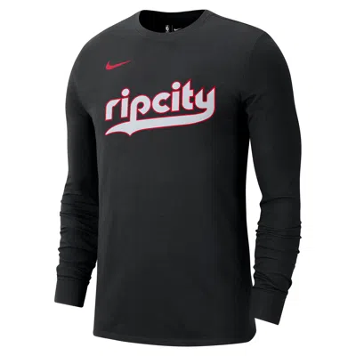 Nike Portland Trail Blazers Essential City Edition  Men's Nba Long-sleeve T-shirt In Black