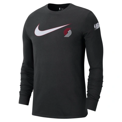 Nike Portland Trail Blazers Swoosh Essential  Men's Nba Long-sleeve T-shirt In Black