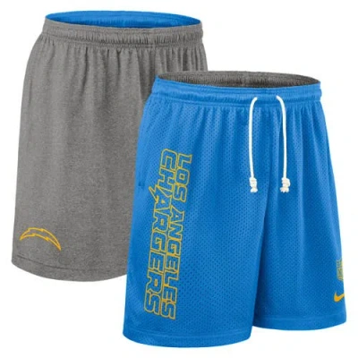 Nike Powder Blue Los Angeles Chargers Sideline Reversible Performance Shorts In Gray