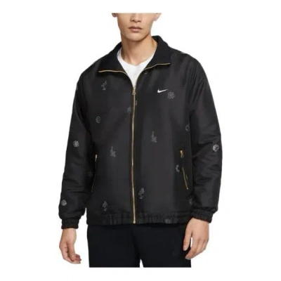 Nike Premium Pattern Printing Lapel Long Sleeves Jacket Black