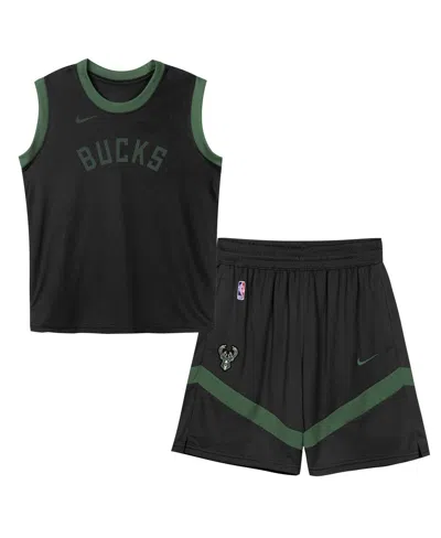 Nike Kids' Preschool Black Milwaukee Bucks Mesh Tank Top And Shorts Set