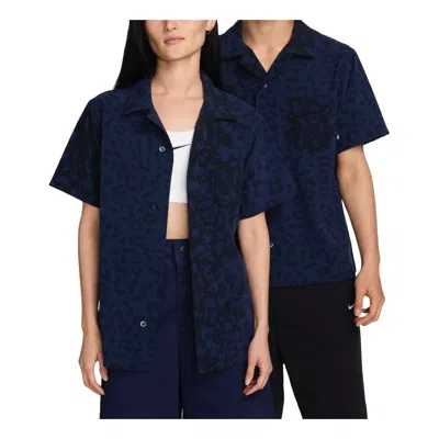 Nike Print Bowler Short Sleeve Button-down Skate Shirt Asia Sizing 'midnight Navy' In Blue