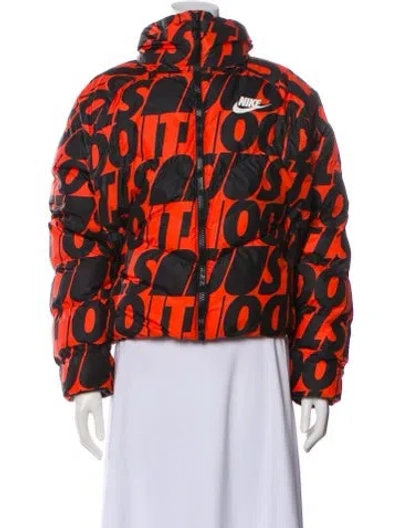 Pre-owned Nike Printed Faux Fur Jacket In Orange