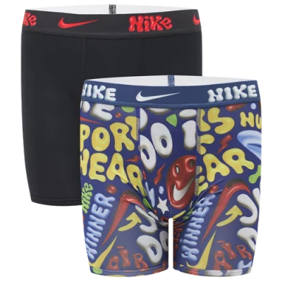 Nike Kids' Printed Long Boxer Briefs 2 Pack In Blue