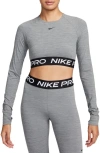 Nike Women's  Pro Dri-fit Cropped Long-sleeve Top In Smoke Grey/heather 