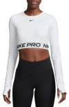 Nike Women's  Pro Dri-fit Cropped Long-sleeve Top In White/black