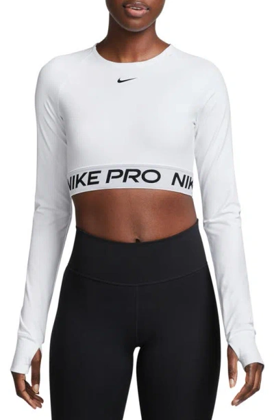 Nike Women's  Pro Dri-fit Cropped Long-sleeve Top In White/black