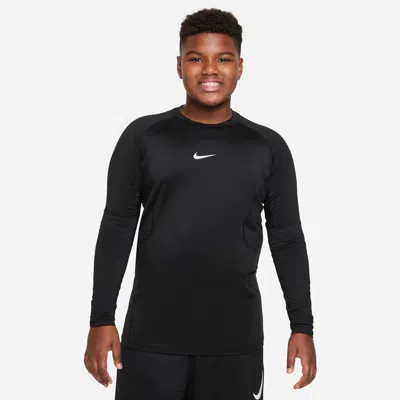 Nike Pro Big Kids' (boys') Dri-fit Long-sleeve Top (extended Size) In Black