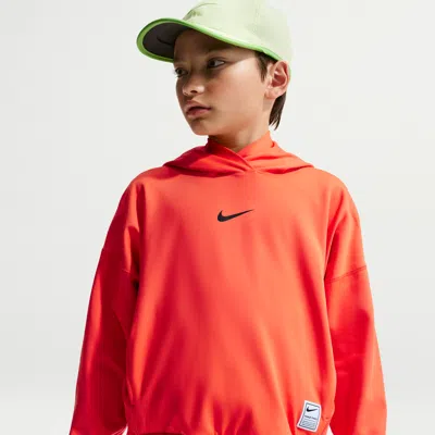Nike Pro Big Kids' (boys') Dri-fit Fleece Pullover Hoodie In Orange