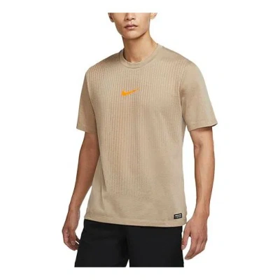 Nike Pro Dri-fit Adv Training Sports Quick Dry Round Neck Short Sleeve Khaki In Brown