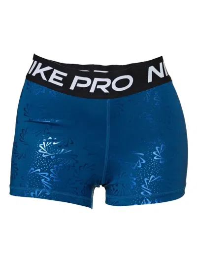 Nike Pro Dri-fit Mid Rise 3 Inch Printed Shorts "valerian Blue/black" Shorts