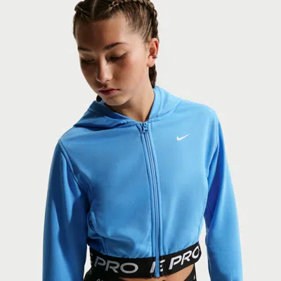 Nike Pro Fleece Big Kids' (girls') Dri-fit Full-zip Hoodie In Blue