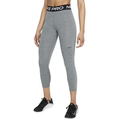 Nike Pro Mid-rise Crop Mesh-panel Leggings In Gray