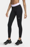 Nike Women's  Pro Mid-rise Mesh-paneled Leggings In Black/ Lilac Bloom/ White