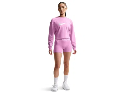 Nike Pro Mid-rise 3 Biker Shorts Women's Shorts Light Magenta/white: Md (8-10) 3 In Pink