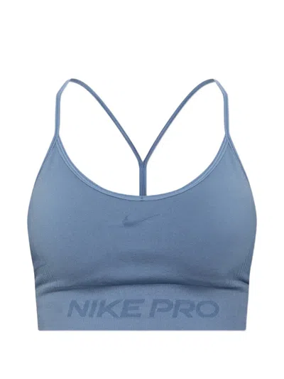 Nike Pro Seamless Light Support Padded Sports Bra In Blue