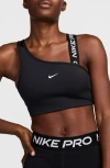 Nike Pro Swoosh Asymmetrical Bra In Black/ White