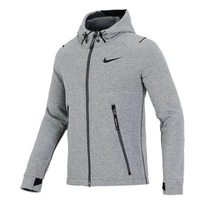 Nike Pro Therma-fit Full-length Zipper Cardigan Knit Training Hooded Jacket Gray