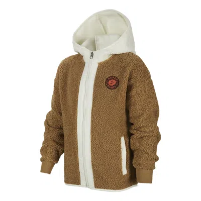 Nike (ps)  Sportswear Full-zip Faux Sherpa Hoodie 'sprout Gold' In Brown