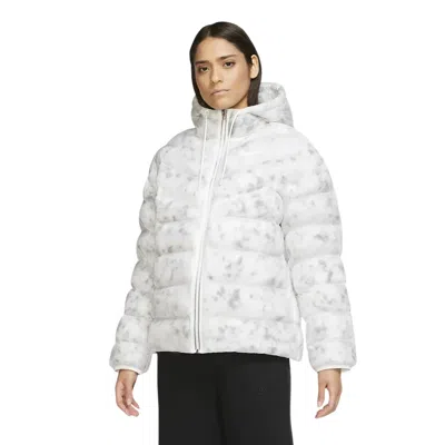 Nike Puffer Jacket Women's White Gray Swoosh Logo Hooded Full Zip Ups940 In Multi