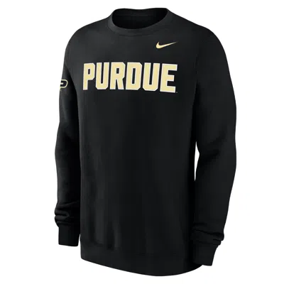 Nike Purdue Club Fleece  Men's College Crew-neck Sweatshirt In Black