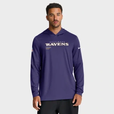 Nike Purple Baltimore Ravens Sideline Pure Fury Performance Long Sleeve Hoodie T-shirt