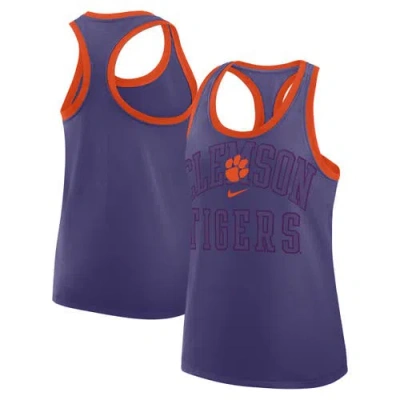 Nike Purple Clemson Tigers Primetime Tri-blend Racerback Tank Top In Blue