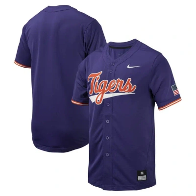 Nike Purple Clemson Tigers Replica Full-button Baseball Jersey