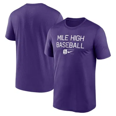 Nike Purple Colourado Rockies Baseball Phrase Legend Performance T-shirt