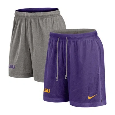 Nike Men's Purple/heather Gray Lsu Tigers Player Reversible Shorts In Purple,heather Gray