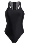 Nike Swim One-piece Racerback Swimsuit With Patterned Side Detail In Black