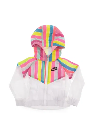 Nike Kids' Rainbow-stripe Logo-printed Lightweight Jacket In White