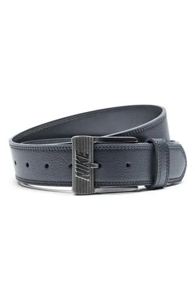 Nike Raised Logo Buckle Faux Leather Belt In Black
