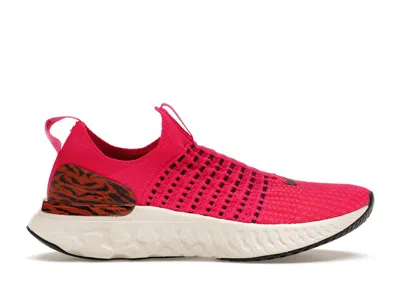 Pre-owned Nike React Run Flyknit 2 Zebra (women's) Sneakers In Pink Prime/phantom/habanero Red In Multi