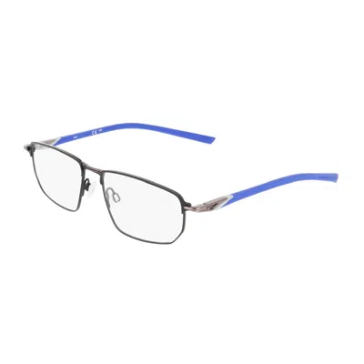 Nike Rectangle Full Rim Metal Eyeglasses In Metallic