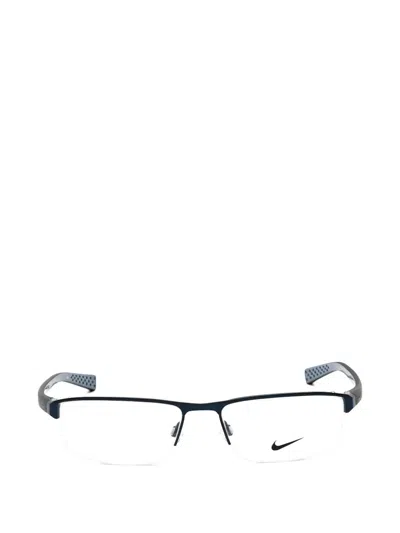 Nike Rectangle Semi-rim Glasses In Red