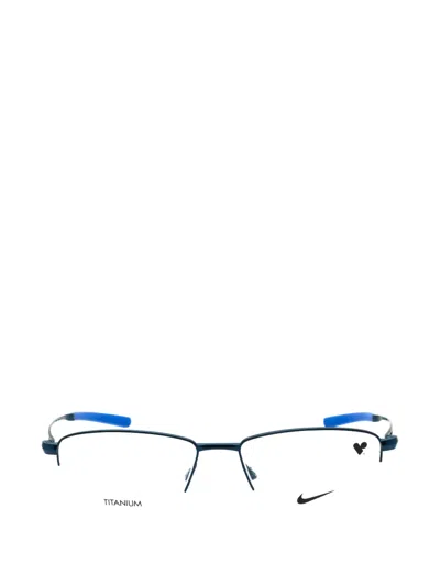 Nike Rectangle-frame Semi-rimless Glasses In Blue