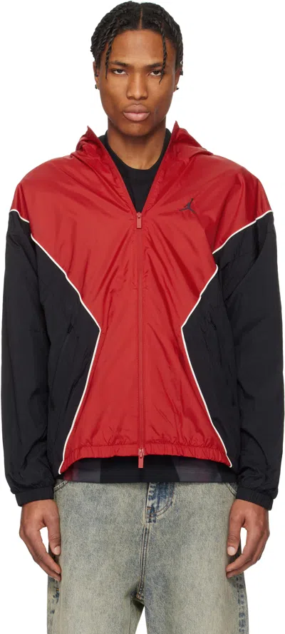 Nike Red & Black Jordan Brooklyn Hooded Draft Jacket In Varsity Red/black/sa