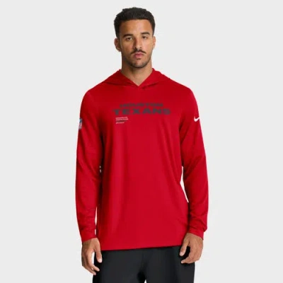 Nike Red Houston Texans Sideline Pure Fury Performance Long Sleeve Hoodie T-shirt