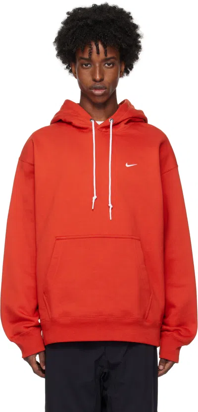 Nike Red Solo Swoosh Hoodie In Dragon Red/white