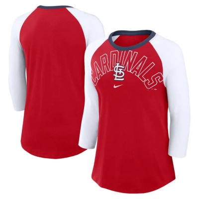 Nike Women's  Red, White St. Louis Cardinals Knockout Arch 3/4-sleeve Raglan Tri-blend T-shirt In Red,white