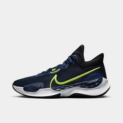 Nike Renew Elevate 3 Basketball Shoes In Black/midnight Navy/white/volt