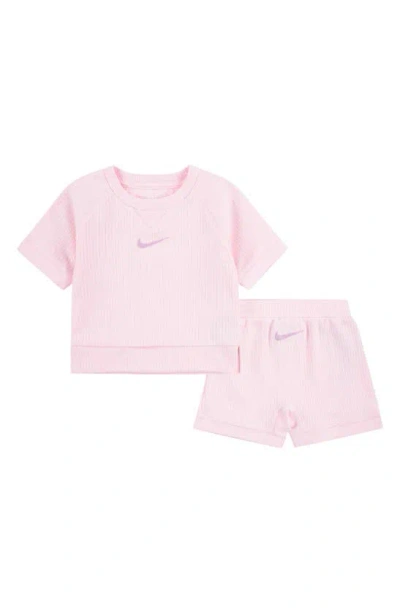 Nike Babies'  Ready Set Rib T-shirt & Shorts Set In Pink Foam